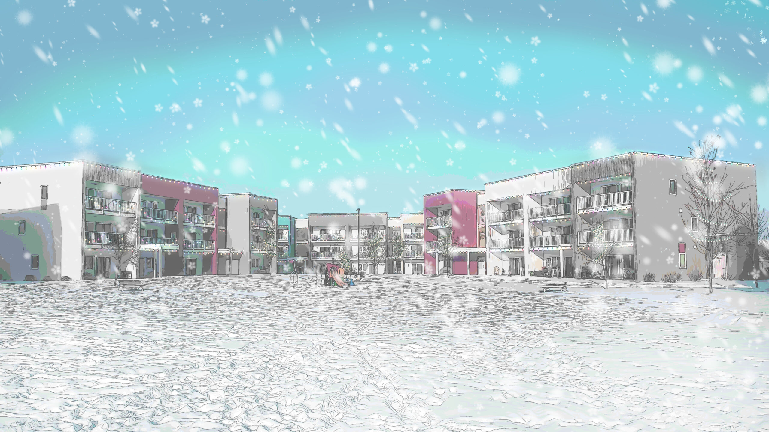 Apartment Building edited with Snow